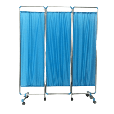 Paravents amovibles avec 3 rideaux tendus bleus